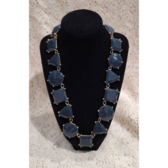 Vintage Blue Geometric Stone Statement Necklace With Gold-Tone Chain - Picture 1 of 4